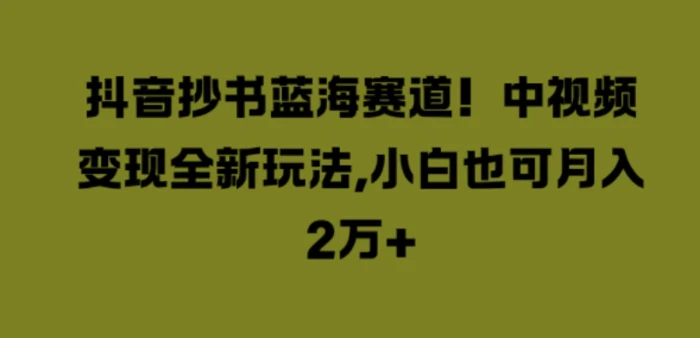 抖音抄书蓝海赛道,中视频变现全新玩法,小白也可月入2W+-副业网
