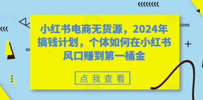 小红书电商无货源，2024年搞钱计划，个体如何在小红书风口赚到第一桶金-副业网