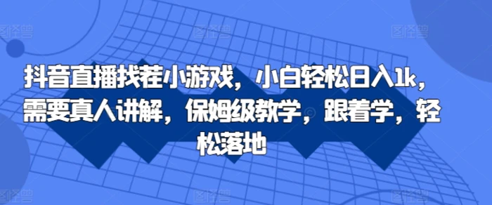 抖音直播找茬小游戏，小白轻松日入1k，需要真人讲解，保姆级教学，跟着学，轻松落地-副业网