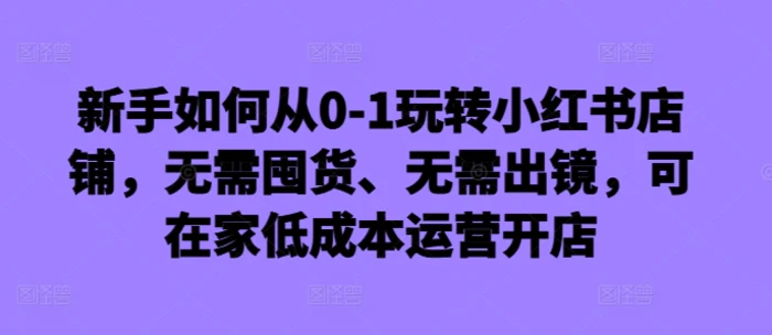 新手如何从0-1玩转小红书店铺，无需囤货、无需出镜，可在家低成本运营开店-副业网