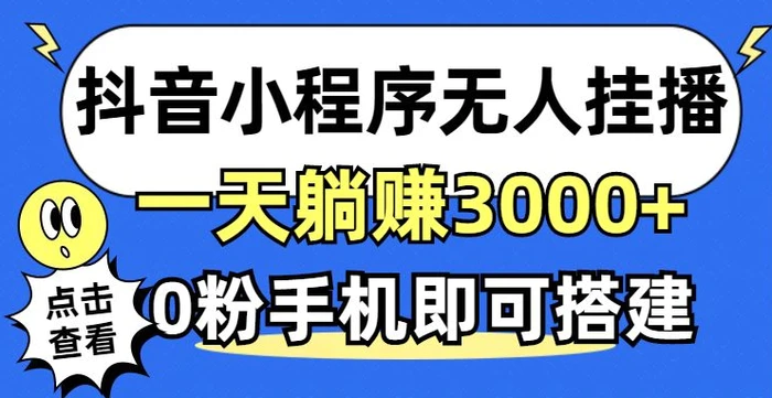 抖音小程序无人挂播，0粉手机可搭建，不违规不限流，小白一看就会-副业网
