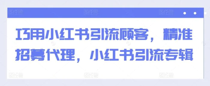 巧用小红书引流顾客，精准招募代理，小红书引流专辑-副业网