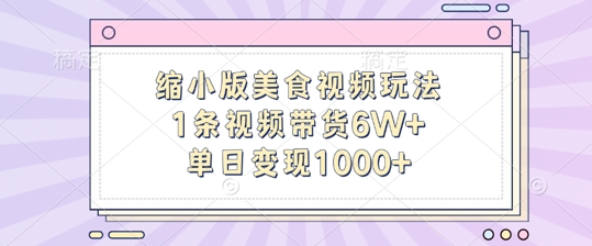 缩小版美食视频玩法，1条视频带货6W+，单日变现1k-副业网