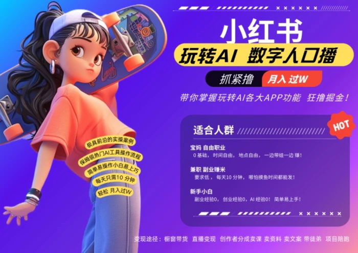 小红书数字人暴力起号，AI改写文案，再也不用费劲录口播，流量火爆月入破W轻松拿捏-副业网