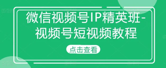 微信视频号IP精英班-视频号短视频教程-副业网