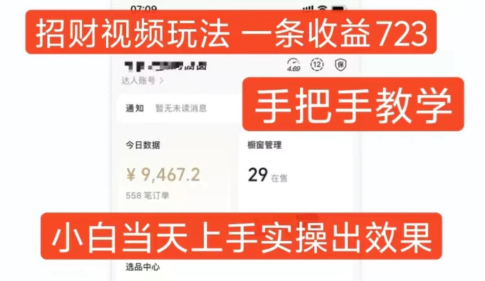 招财视频玩法,一条视频收益723,手把手教学,小白当天可上手-副业网