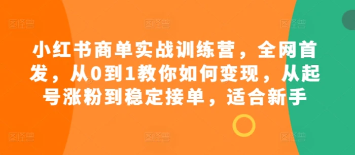 小红书商单实战训练营，全网首发，从0到1教你如何变现，从起号涨粉到稳定接单，适合新手-副业网