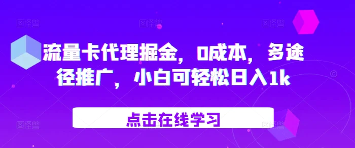 流量卡代理掘金，0成本，多途径推广，小白可轻松日入1k-副业网