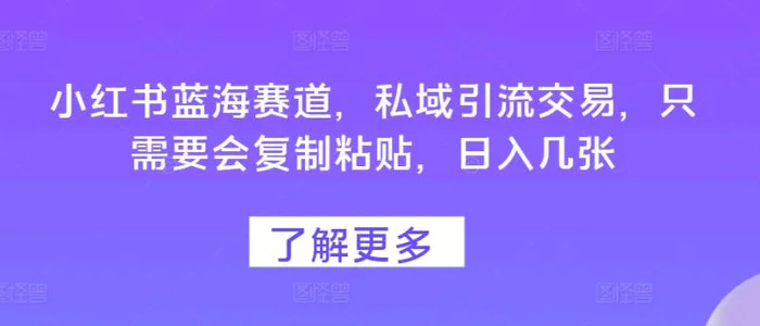 小红书蓝海赛道，私域引流交易，只需要会复制粘贴，日入几张-副业网