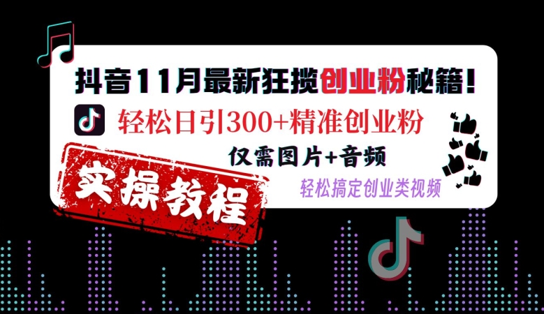 抖音11月最新狂揽创业粉秘籍，轻松日引300+精准创业粉，仅需图片+音频，轻松搞定创业类视频-副业网