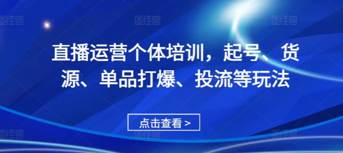 直播运营个体培训，起号、货源、单品打爆、投流等玩法-副业网