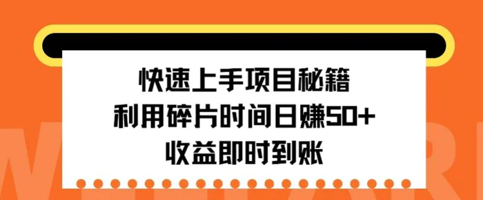 快速上手项目秘籍,利用碎片时间日入50+,收益即时到账-副业网