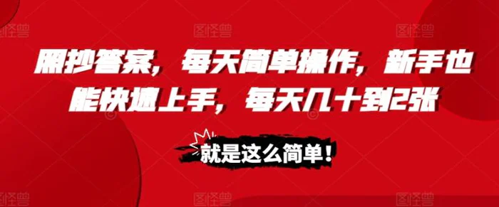 照抄答案，每天简单操作，新手也能快速上手，每天几十到2张-副业网
