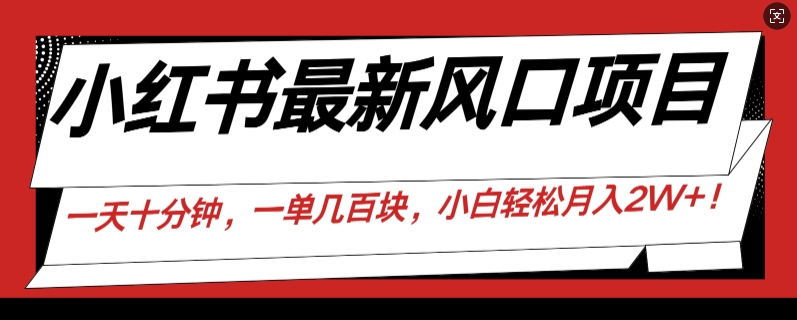 小红书最新风口项目，一天只用10分钟，一单几百块，小白简单无脑操作!-副业网