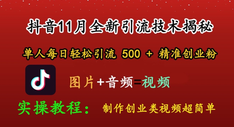 抖音11月全新引流技术，轻松制作创业类视频，单人每日轻松引流500+精准创业粉-副业网