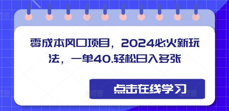 零成本风口项目,2024必火新玩法,一单40,轻松日入多张-副业网