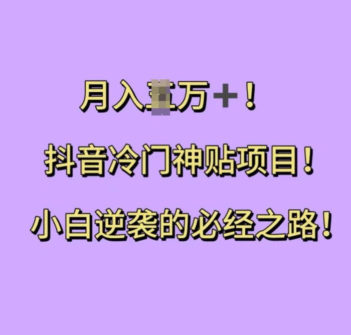 抖音冷门神贴项目，小白逆袭的必经之路，月入过W【揭秘】-副业网