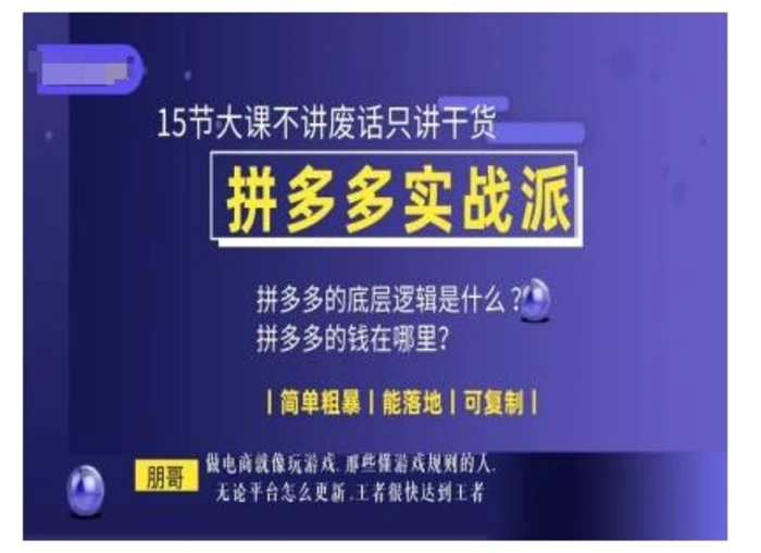 朋哥电商(拼多多实战派)，15节大课不讲废话只讲干货，简单粗暴 能落地 可复制-副业网