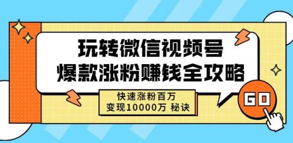 玩转微信视频号爆款涨粉赚钱全攻略，快速涨粉百万变现万元秘诀-副业网