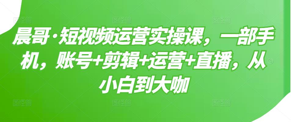 晨哥·短视频运营实操课，一部手机，账号+剪辑+运营+直播，从小白到大咖-副业网