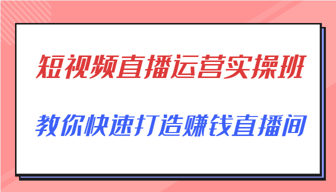 短视频直播运营实操班，直播带货精细化运营实操，教你快速打造赚钱直播间-副业网