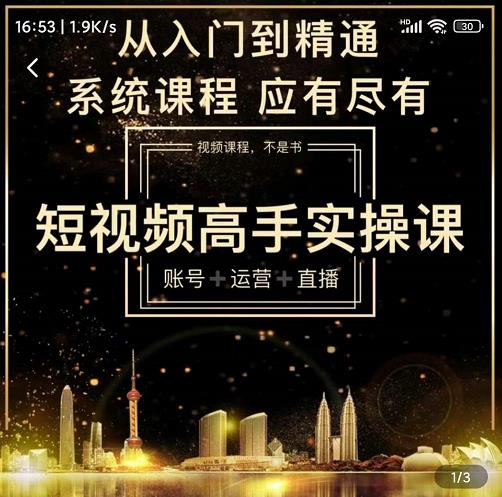 短视频高手实操课：账号+运营+直播，从入门到精通，系统课程，应有尽有-副业网