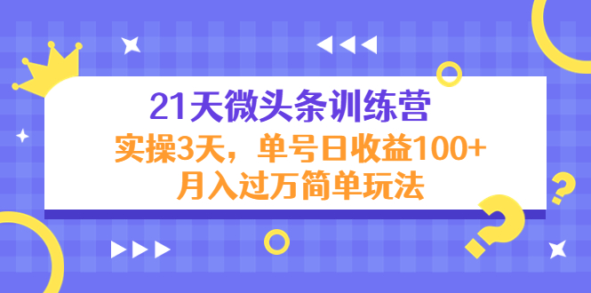 21天微头条训练营，实操3天，单号日收益100+月入过万简单玩法-副业网