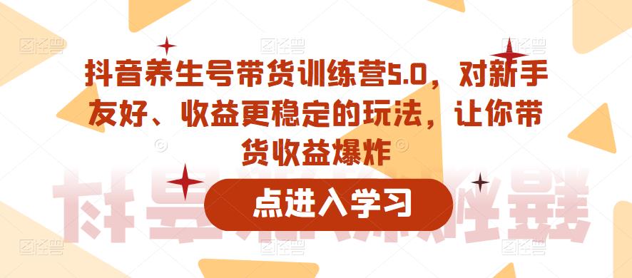 抖音养生号带货训练营5.0，对新手友好、收益更稳定的玩法，让你带货收益爆炸-副业网
