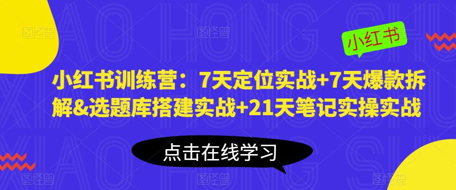 小红书训练营：7天定位实战+7天爆款拆解&选题库搭建实战+21天笔记实操实战-副业网
