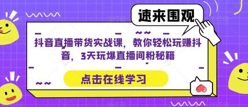 抖音直播带货实战课，教你轻松玩赚抖音，3天玩爆直播间-副业网
