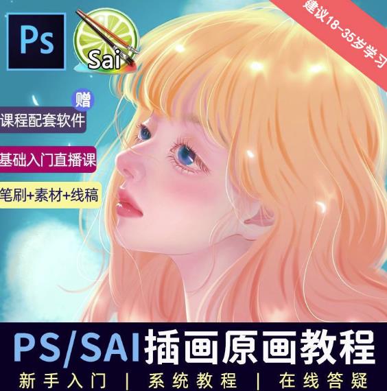 价值1288的原画插画教程零基础CG漫画SAI线稿笔刷手绘画数位板绘视频课程-副业网