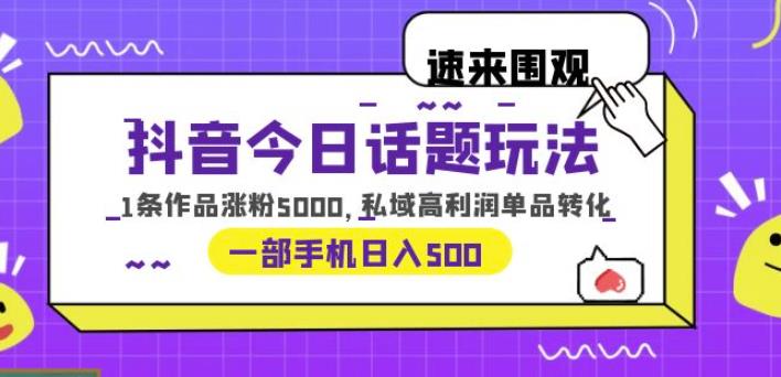 抖音今日话题玩法，1条作品涨粉5000，私域高利润单品转化一部手机日入500【揭秘】-副业网