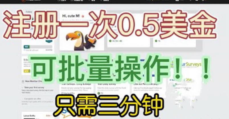 国外项目注册一次0.5美金，只需三分钟无脑操作，可批量同时放大操作，小白工作室福利【揭秘】-副业网