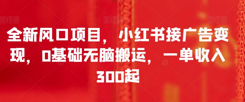 全新风口项目，小红书接广告变现，0基础无脑搬运，一单收入300起-副业网