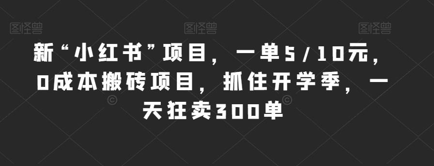 新“小红书”项目，一单5/10元，0成本搬砖项目，抓住开学季，一天狂卖300单【揭秘】-副业网
