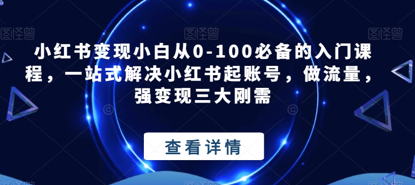 小红书变现小白从0-100必备的入门课程，一站式解决小红书起账号，做流量，强变现三大刚需-副业网