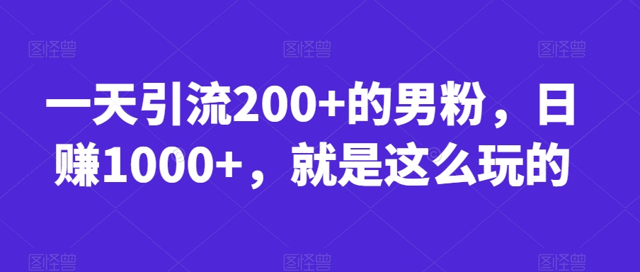 一天引流200+的男粉，日赚1000+，就是这么玩的【揭秘】-副业网