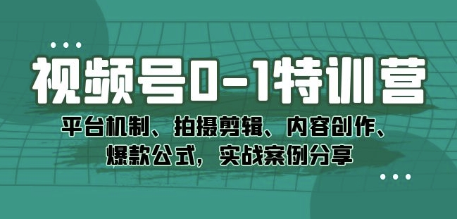 视频号0-1特训营：平台机制、拍摄剪辑、内容创作、爆款公式，实战案例分享-副业网