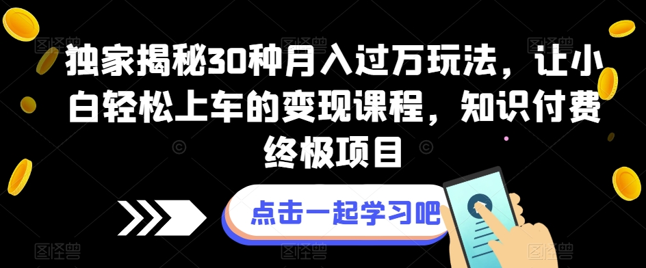 独家揭秘30种月入过万玩法，让小白轻松上车的变现课程，知识付费终极项目【揭秘】-副业网