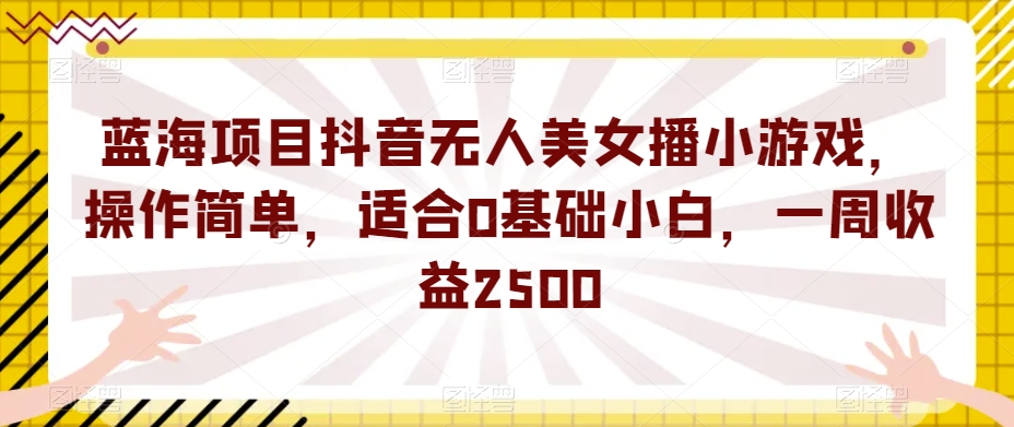 蓝海项目抖音无人美女播小游戏，操作简单，适合0基础小白，一周收益2500【揭秘】-副业网