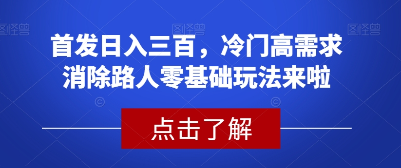 首发日入三百，冷门高需求消除路人零基础玩法来啦【揭秘】-副业网