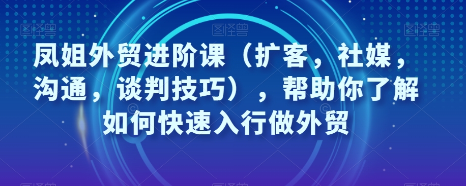凤姐外贸进阶课（扩客，社媒，沟通，谈判技巧），帮助你了解如何快速入行做外贸-副业网