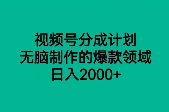 视频号分成计划，无脑制作的爆款领域，日入2000+-副业网