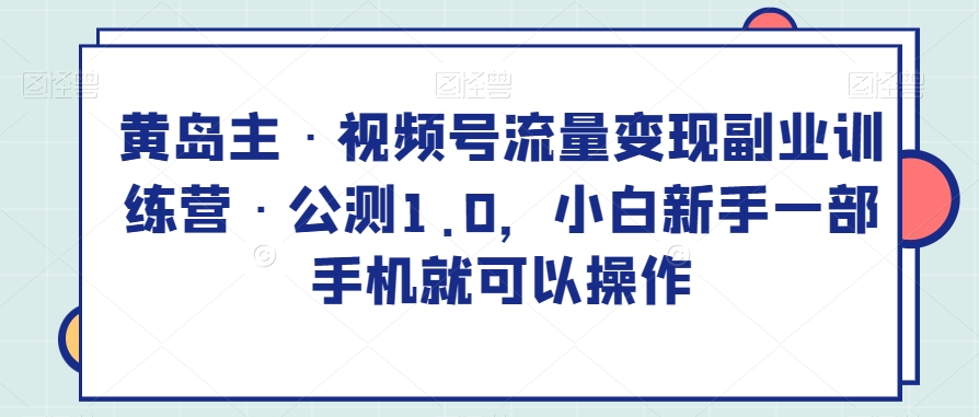 黄岛主·视频号流量变现副业训练营·公测1.0，小白新手一部手机就可以操作-副业网