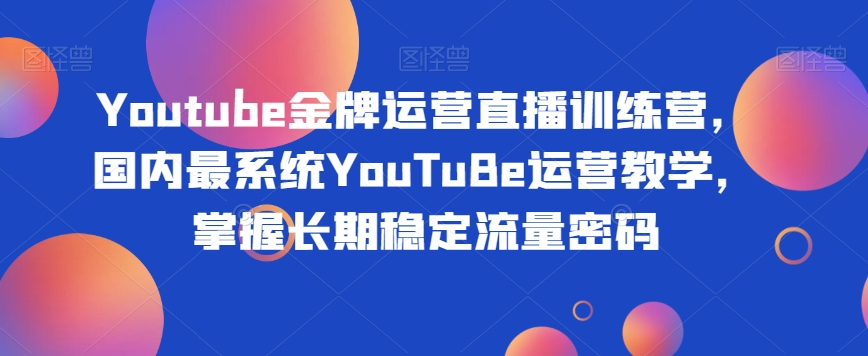 Youtube金牌运营直播训练营，国内最系统YouTuBe运营教学，掌握长期稳定流量密码-副业网