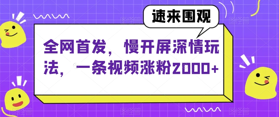 全网首发，慢开屏深情玩法，一条视频涨粉2000+【揭秘】-副业网