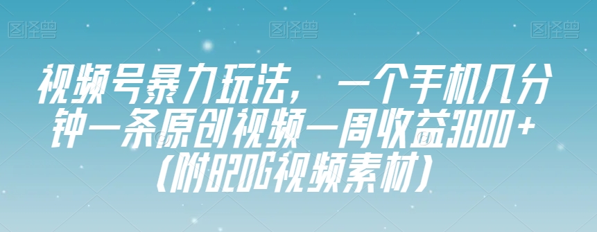 视频号暴力玩法，一个手机几分钟一条原创视频一周收益3800+（附820G视频素材）-副业网