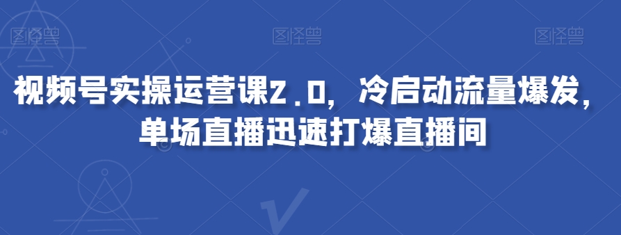 视频号实操运营课2.0，冷启动流量爆发，单场直播迅速打爆直播间-副业网