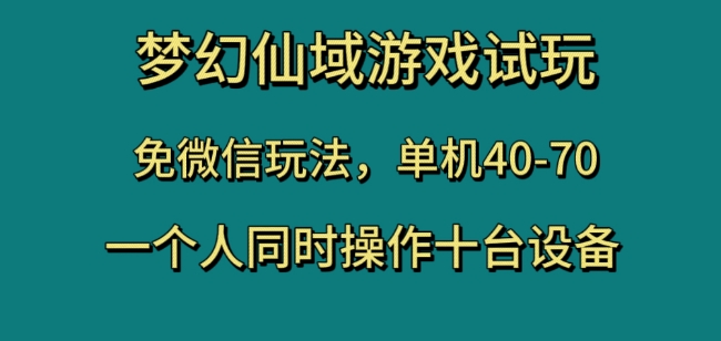 梦幻仙域游戏试玩，免微信玩法，单机40-70，一个人同时操作十台设备【揭秘】-副业网