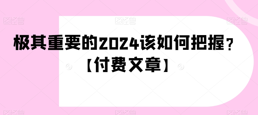 极其重要的2024该如何把握？【付费文章】-副业网
